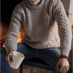 Aran Crafts Wool Sweater Ireland - UNISEX - Color: Oatmeal     Size: Medium